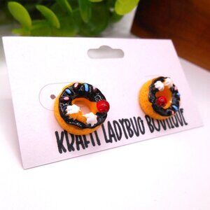 Donut Earring Studs- Chocolate Cherry Designs
